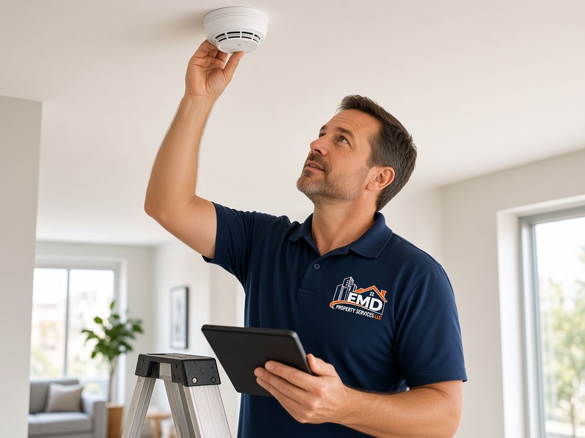 Inspector checking a smoke detector