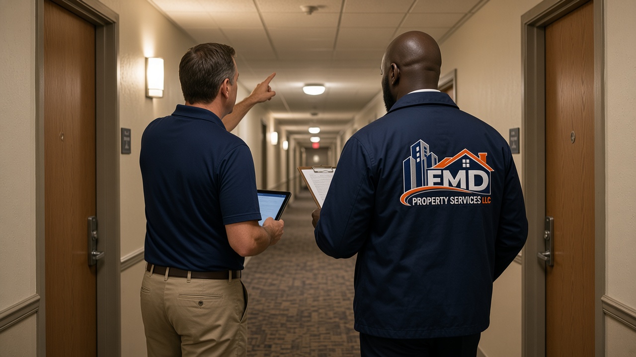 FMD supervisors walking a property inspection